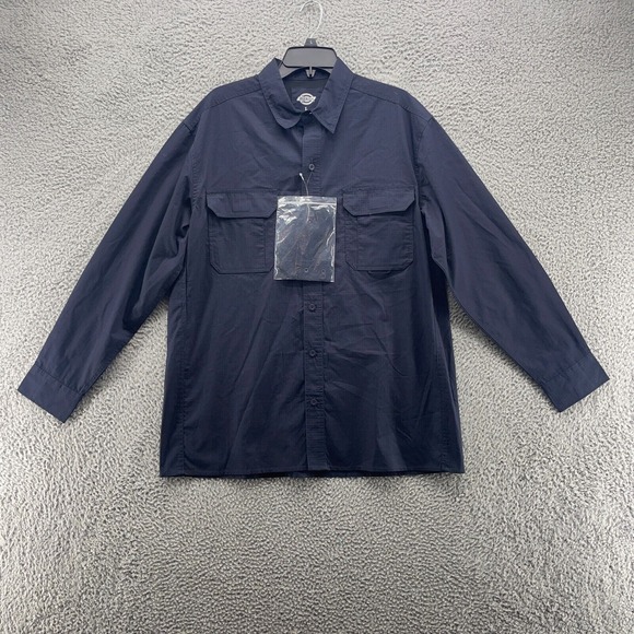 Dickies Button Down Mens Large Dark Blue Collared Long Sleeve Tactical Ventilate - Picture 1 of 12